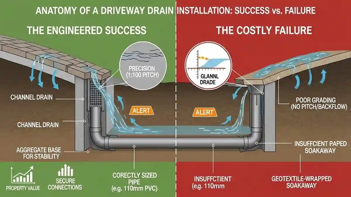 DRIVEWAY DRAIN INSTALLATION: SUCCESS vs. FAILURE